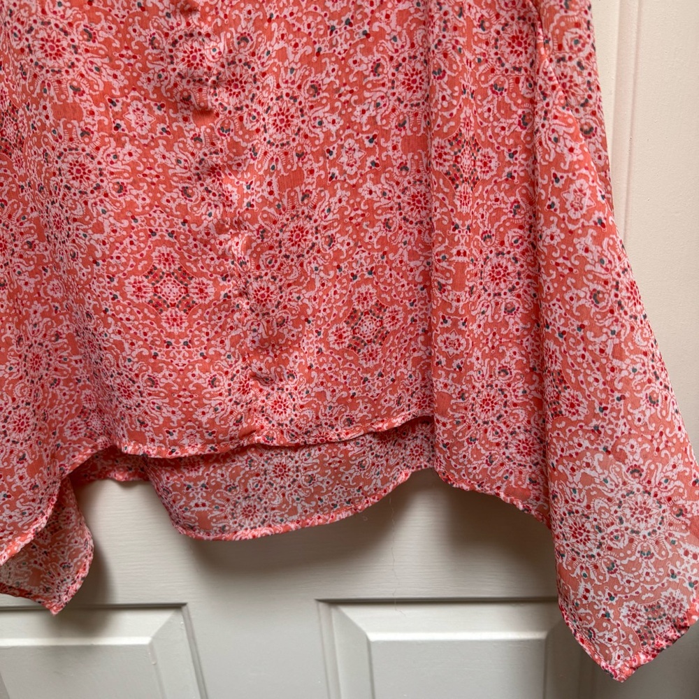 FEVER Sleeveless Coral Peach Orange Medallion Mandala Print Top women size Large - Picture 5 of 16